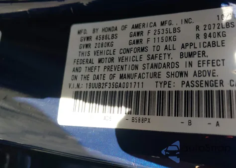 2016 Acura Tlx V6 из США, поврежденный, VIN 19UUB2F35GA001711